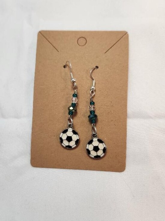 Jewelry - Soccer Dangle Earrings featuring enamel Soccer Ball Charms